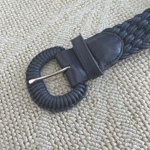 Vintage Navy Blue Braided Preppy 1 3/4” Wide Leather Belt Size Large